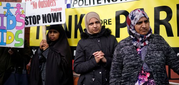 Protestors demonstrate against the 'No Outsiders' programme, at Parkfield Community School on March 21, 2019 in Birmingham, England.