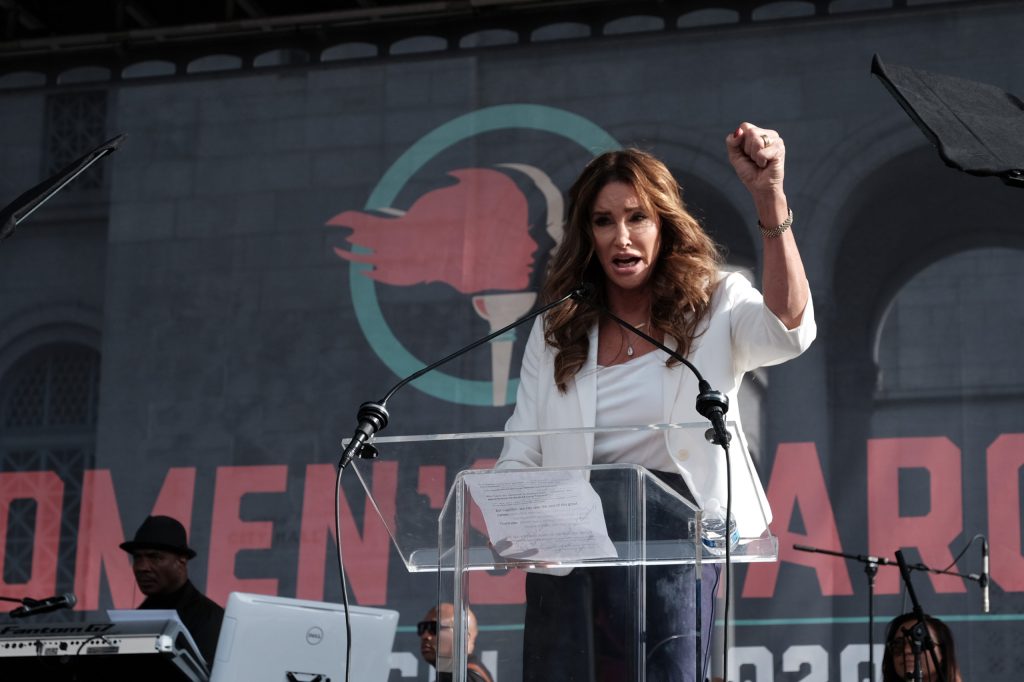 Caitlyn Jenner speaks at the 4th Annual Women's March LA: Women Rising at Pershing Square on January 18, 2020.