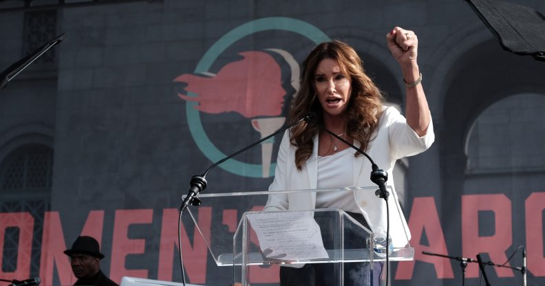 Caitlyn Jenner speaks at the 4th Annual Women's March LA: Women Rising at Pershing Square on January 18, 2020.