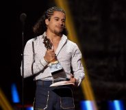 Adult film actor Armond Rizzo accepts the Social Media Star award during the 2020 GayVN Awards. (Gabe Ginsberg/Getty Images)