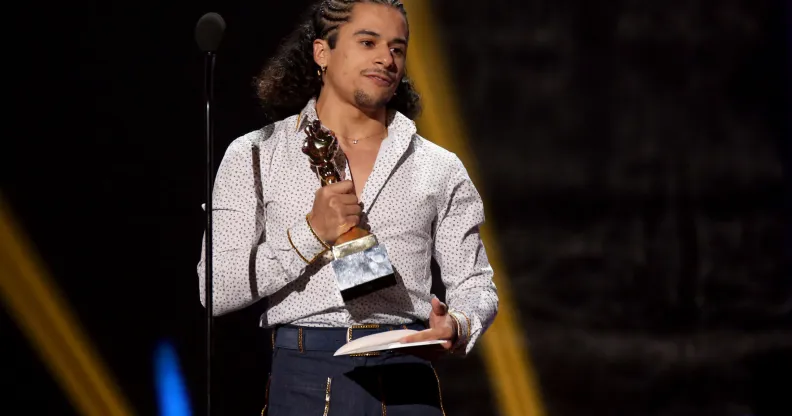 Adult film actor Armond Rizzo accepts the Social Media Star award during the 2020 GayVN Awards. (Gabe Ginsberg/Getty Images)