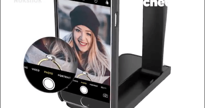 straight A promotional video for Rokshok, a phone case that conceals an engagement ring allowing users to record the moment, has gone viral on Twitter. (Screenshot via Twitter)