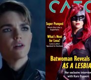 Batwoman on the cover of Catco magazine with the headline 'Batwoman reveals herself as a lesbian'