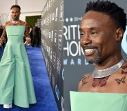 Billy Porter in a green jumpsuit with butterfly tattoos
