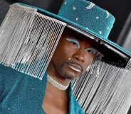 Billy Porter at the Grammys in a crystal fringed hat