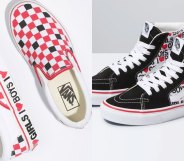 Converse sneakers with "I [heart] boys I [heart] girls" along the midsole and outer respectively