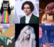 The annual tradition of Gaychella has already arrived to dull the insurmountable pain of World War 3. (Top row, L-R: Twitter, ROBYN BECK/AFP via Getty Images, screen capture via YouTube. Lower row, from L-R: Screen capture via YouTube, Michelangelo Di Battista/Sony/RCA via Getty Images, Twitter)