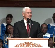 Mike Pence speaks at at Holy City Church of God in Christ in Memphis, Tennessee