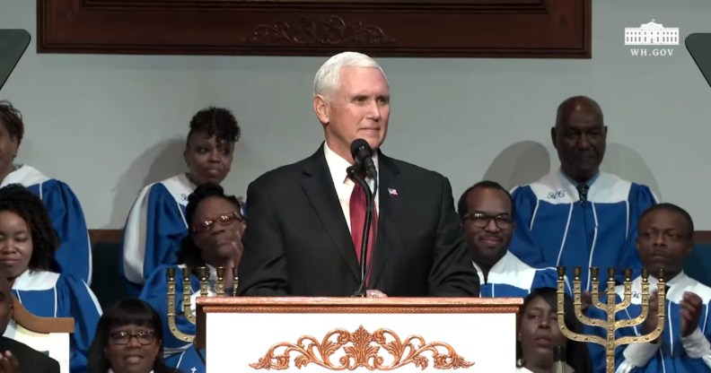 Mike Pence speaks at at Holy City Church of God in Christ in Memphis, Tennessee