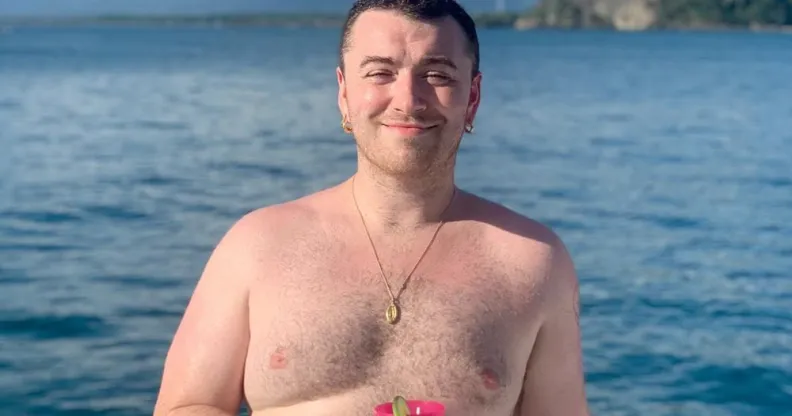 Sam Smith topless on a boat