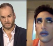 Brendan O'Neill (L) and Amrou Al-Kadhi traded barbs over the trans movement on SkyNews. (Screen capture via Twitter)