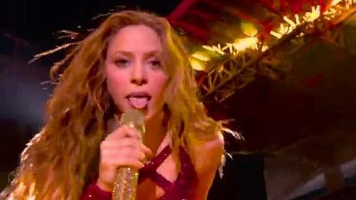 Shakira celebrated her 43rd birthday and her Latinx and Arabian roots during her 2020 Super Bowl halftime show performance. (Screen capture via Twitter)