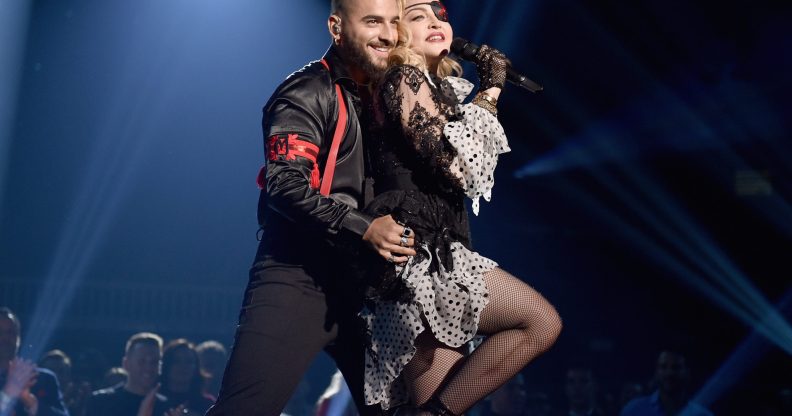 Maluma and Madonna perform onstage during the 2019 Billboard Music Awards. (John Shearer/Getty Images for dcp)