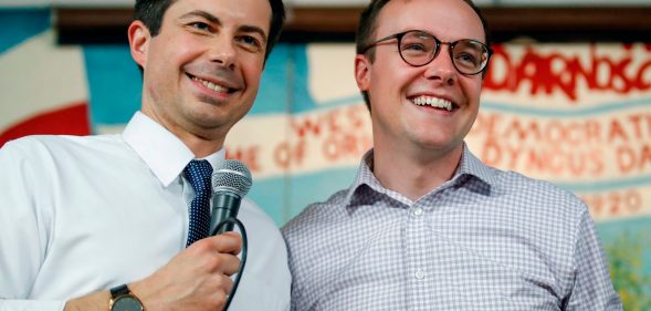 Chasten Buttigieg with husband and presidential hopeful Pete Buttigieg
