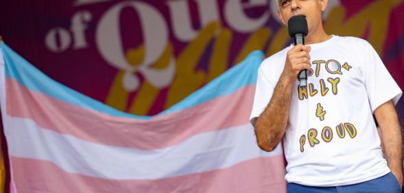 Mayor of London Sadiq Khan on stage during Pride in London 2019