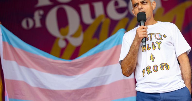 Mayor of London Sadiq Khan on stage during Pride in London 2019