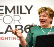 Labour Leadership Contender Emily Thornberry gestures as she speaks on stage during her Leadership Campaign Launch at Guildford Waterside Centre on January 17, 2020. (Leon Neal/Getty Images)