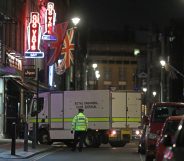 A Royal Engineer Bomb Disposal van arrives outside the Soho Theatre on Dean Street in the Soho area of central London on February 3, 2020. (ISABEL INFANTES/AFP via Getty Images)
