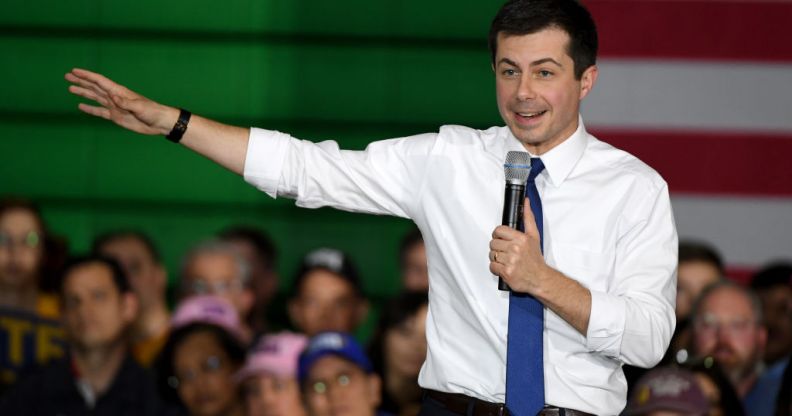 Democratic presidential candidate former South Bend, Indiana Mayor Pete Buttigieg speaks during a rally