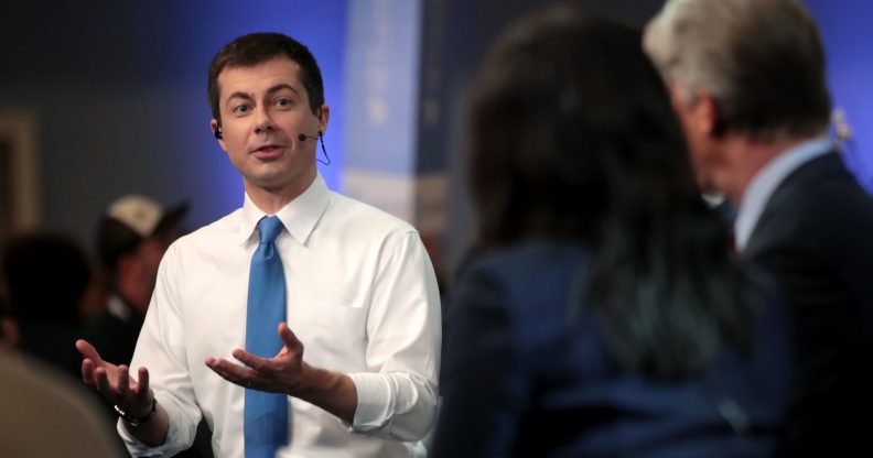 Democratic presidential candidate Pete Buttigieg was grilled by LGBT+ Twitter users for comments made during the Democratic debates. (Scott Olson/Getty Images)