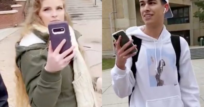 Kaitlin Bennett (L), a conservative pundit popular known as 'the Kent State gun girl', called a student 'obviously gay' in Ohio, US. (Screen capture via Twitter)