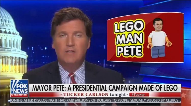 Tucker Carlson, Fox News host, attempted to upbraid Democratic presidential candidate Pete Buttigieg in a bizarre rant. (Screen capture via Media Matters)