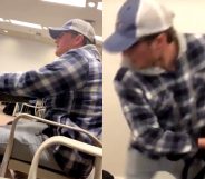 A student launched into a verbal and physical tirade in a Californian high school. (Screen captures via Twitter)
