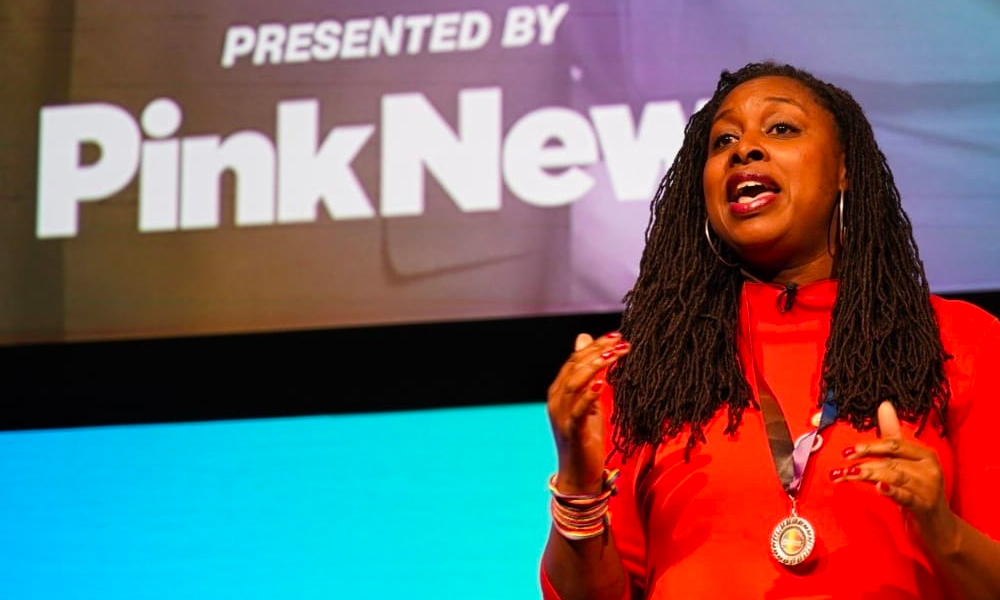 Dawn Butler speaking at the LGBT+ Labour leadership hustings, presented by PinkNews and supported by Diva. (PinkNews)