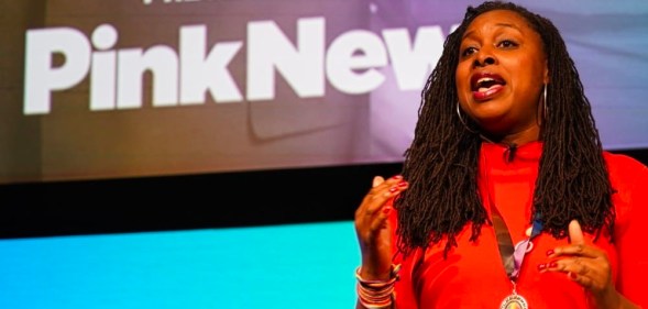 Dawn Butler speaking at the LGBT+ Labour leadership hustings, presented by PinkNews and supported by Diva. (PinkNews)