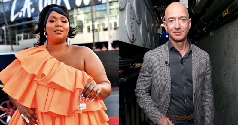 Lizzo and Jeff Bezos snapped a selfie together at the 2020 Super Bowl. (Emma McIntyre/Getty Images for dcp/ Phillip Faraone/Getty Images for WIRED25)