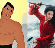 Li Shang from Mulan (1998) and Liu Yifei as Mulan in the 2020 remake