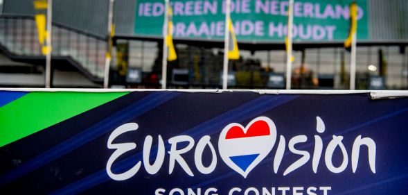 The Eurovision logo seen outside the Rotterdam Ahoy, the official venue for the planned Eurovision Song Contest 2020.