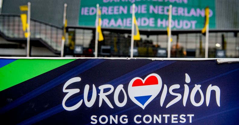 The Eurovision logo seen outside the Rotterdam Ahoy, the official venue for the planned Eurovision Song Contest 2020.