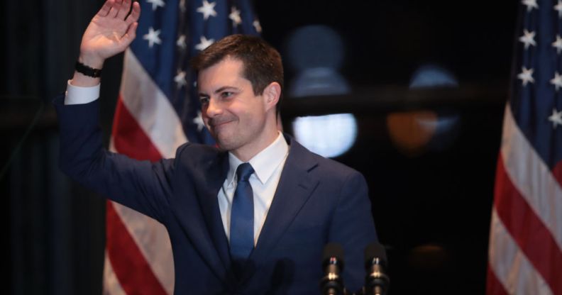 Pete Buttigieg with his husband Chasten in South Bend, Indiana, where he announced he was dropping out of the presidential race