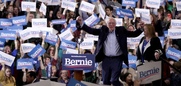 Bernie Sanders (pictured) and Elizabeth Warren sharply split the LGBT+ vote in Super Tuesday. (Alex Wong/Getty Images)