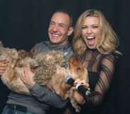 Rachel Platten (R) poses backstage with Jeremy Joseph and Jacob the dog before her performance on stage at G-A-Y Club Night at Heaven. (Jo Hale/Redferns)