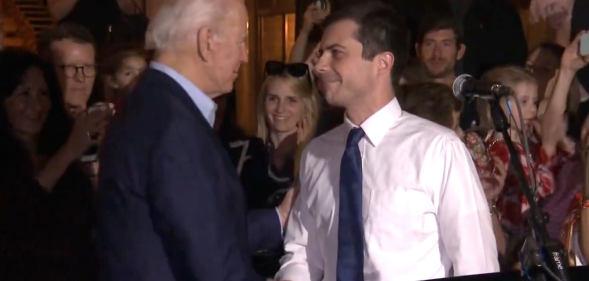 Joe Biden (L) received the indelible endorsement from Pete Buttigieg after he suspended his presidential bid. (Screenshot via YouTube / NBC)