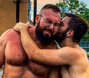 Mike Parrow (L) snuggles his husband Morgan Cole. (Instagram)