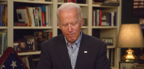 Joe Biden experienced a surreal slip of words by calling a gay couple "mummy and dad" during a live stream. (Screen capture via Twitter)