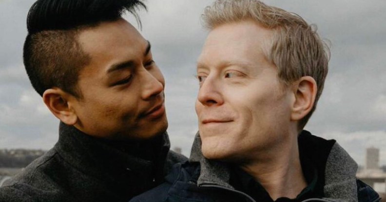 Anthony Rapp with his fiancé engagement