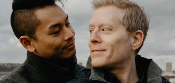 Anthony Rapp with his fiancé engagement