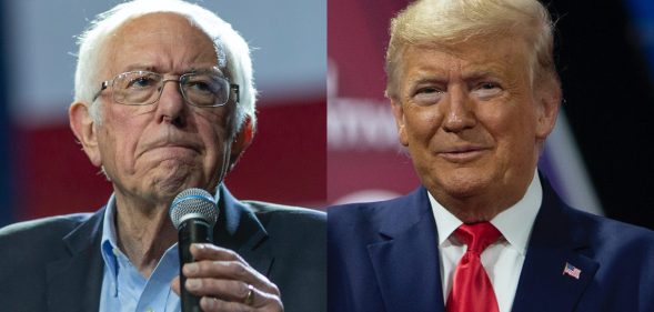 Vermont senator Bernie Sanders and US president Donald Trump showed their differences in reacting to Pete Buttigieg dropping out of the presidential race. (David McNew/Tasos Katopodis/Getty Images)