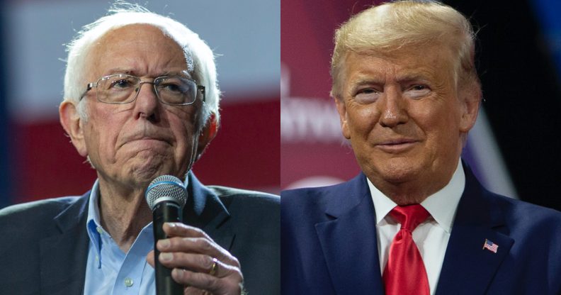 Vermont senator Bernie Sanders and US president Donald Trump showed their differences in reacting to Pete Buttigieg dropping out of the presidential race. (David McNew/Tasos Katopodis/Getty Images)
