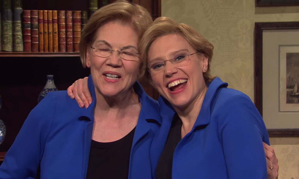 Elizabeth Warren and Kate McKinnon on Saturday Night Live