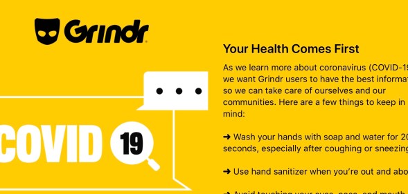 Grindr has issued a coronavirus alert to users