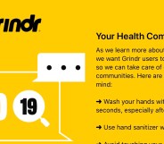 Grindr has issued a coronavirus alert to users