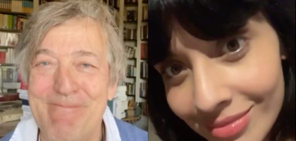 Stephen Fry (L), Jameela Jamil and more shared why being a trans ally is vital on Trans Day of Visibility for the Sarah O'Connell Show. (Screen captures via YouTube)