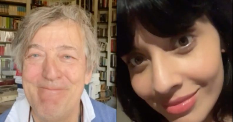 Stephen Fry (L), Jameela Jamil and more shared why being a trans ally is vital on Trans Day of Visibility for the Sarah O'Connell Show. (Screen captures via YouTube)