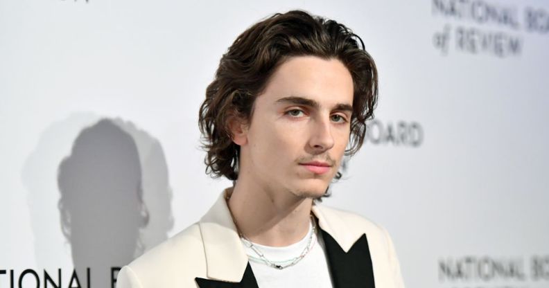 Timothee Chalamet in a suit on the red carpet - the suit is white with black lapels