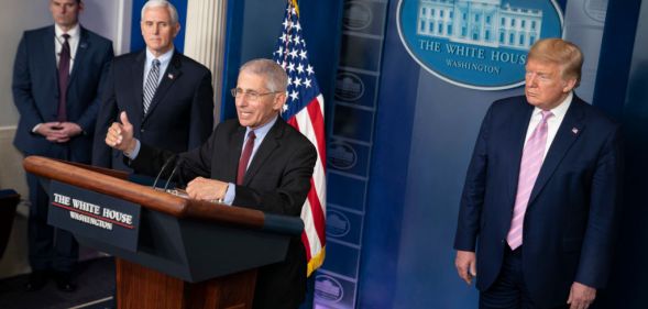 Dr Anthony Fauci, Director of the National Institute of Allergy and Infectious Diseases speaks at a press briefing with members of the White House Coronavirus Task Force